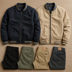 Kit 4 Calças Masculina em Sarja + 2 Jaquetas Premium Reversível Bege/Preta. Brinde Carteira + Relógio Exclusivo