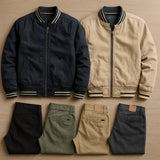 Kit 4 Calças Masculina em Sarja + 2 Jaquetas Premium Reversível Bege/Preta. Brinde Carteira + Relógio Exclusivo