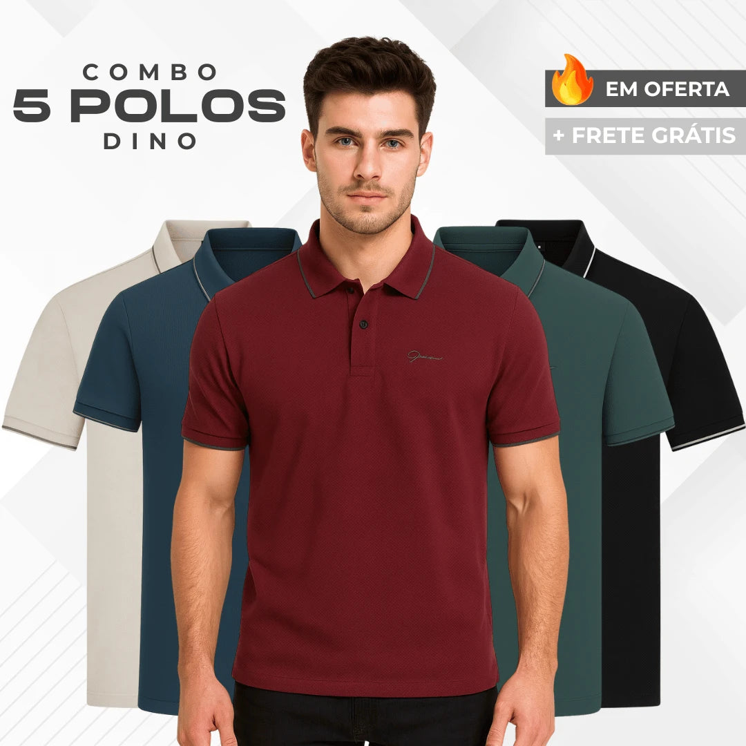 Kit 5 Camisas Polo Dino Manga Curta Minimalista - OFERTA PRÉ-BLACK FRIDAY