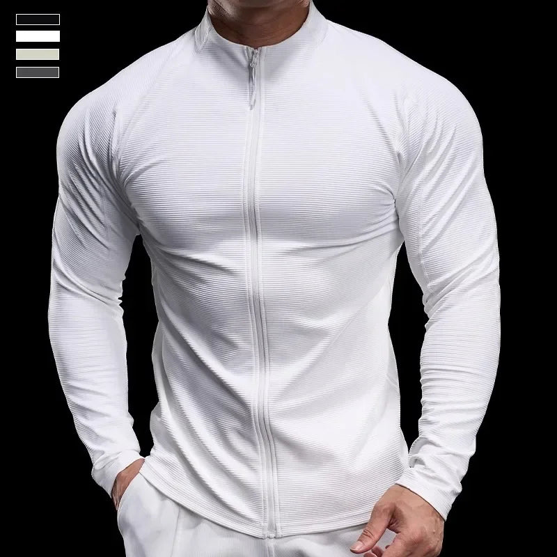 Outono novos homens ginásio correndo esportes fitness topos jaquetas ciclismo calças de manga comprida de secagem rápida respirável roupas de treinamento