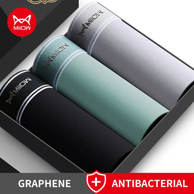 Miiow 3 pçs algodão dos homens calcinha respirável homem boxershorts grafeno antibacteriano cuecas boxer troncos