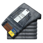 Wthinlee novo negócio calças de brim masculinas casual em linha reta estiramento moda clássico azul preto trabalho denim calças masculinas roupas marca