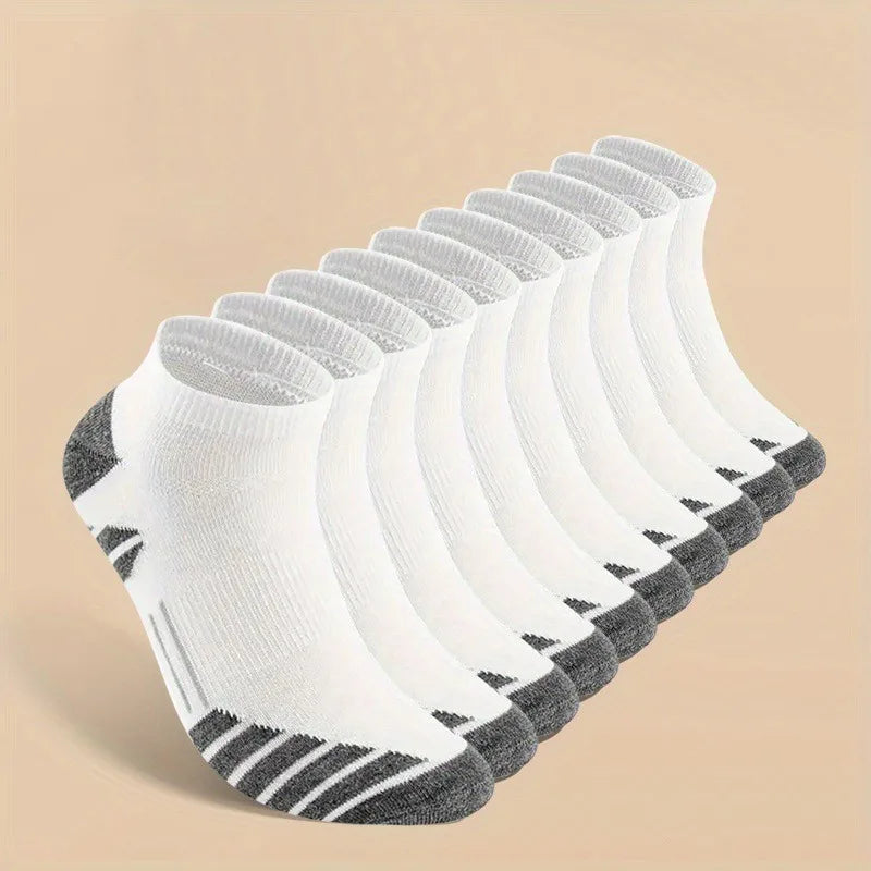 10 pares legal masculino preto branco quatro estações conjunto de meias de algodão masculino cor sólida respirável esportes correndo meias tamanho grande para homem