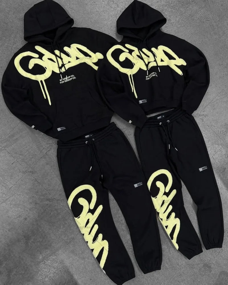 Preto roxo roupas masculinas conjunto de esportes americano nova carta oversized hoodies rua hip hop retro solto calças esportivas