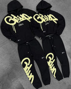 Preto roxo roupas masculinas conjunto de esportes americano nova carta oversized hoodies rua hip hop retro solto calças esportivas