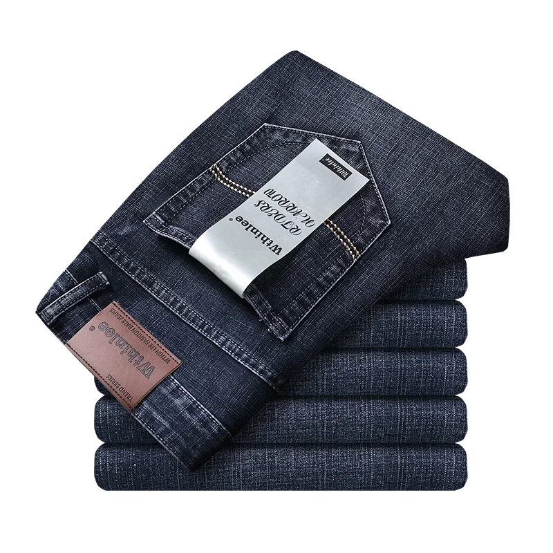 Wthinlee novo negócio calças de brim masculinas casual em linha reta estiramento moda clássico azul preto trabalho denim calças masculinas roupas marca