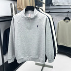 Camiseta masculina de manga comprida com meio zíper, outono plus size, meia-idade e jovem, gola polo com logotipo de pônei bordado