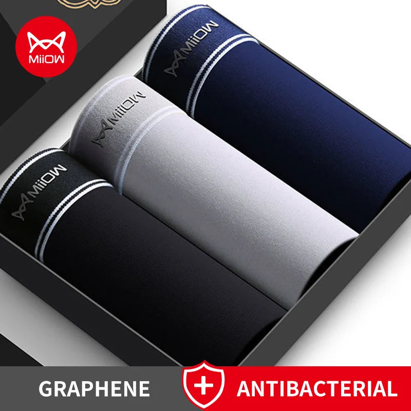 Miiow 3 pçs algodão dos homens calcinha respirável homem boxershorts grafeno antibacteriano cuecas boxer troncos