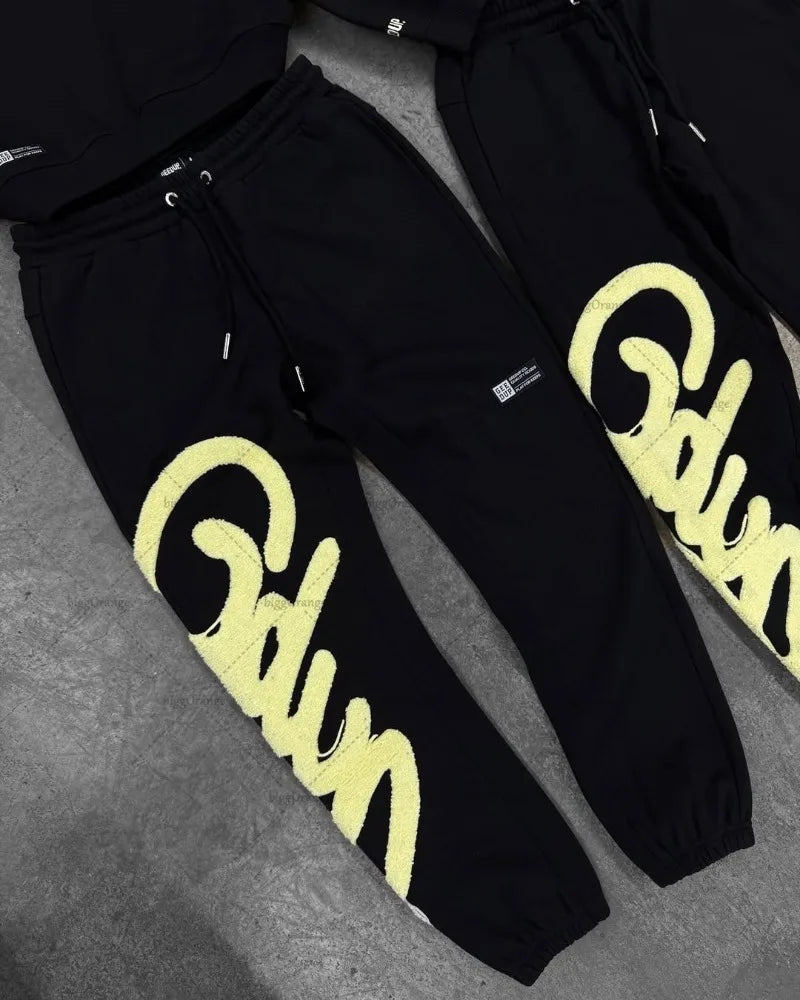 Preto roxo roupas masculinas conjunto de esportes americano nova carta oversized hoodies rua hip hop retro solto calças esportivas