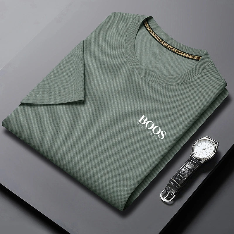 Camiseta masculina nova bordada verão em torno do pescoço manga curta camiseta masculina manga curta topo harajuku roupas masculinas