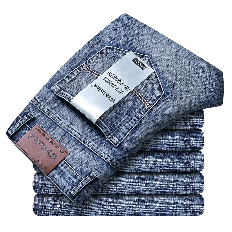 Wthinlee novo negócio calças de brim masculinas casual em linha reta estiramento moda clássico azul preto trabalho denim calças masculinas roupas marca