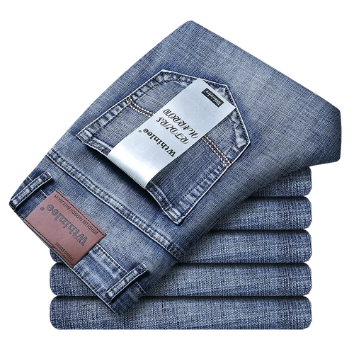 Wthinlee novo negócio calças de brim masculinas casual em linha reta estiramento moda clássico azul preto trabalho denim calças masculinas roupas marca