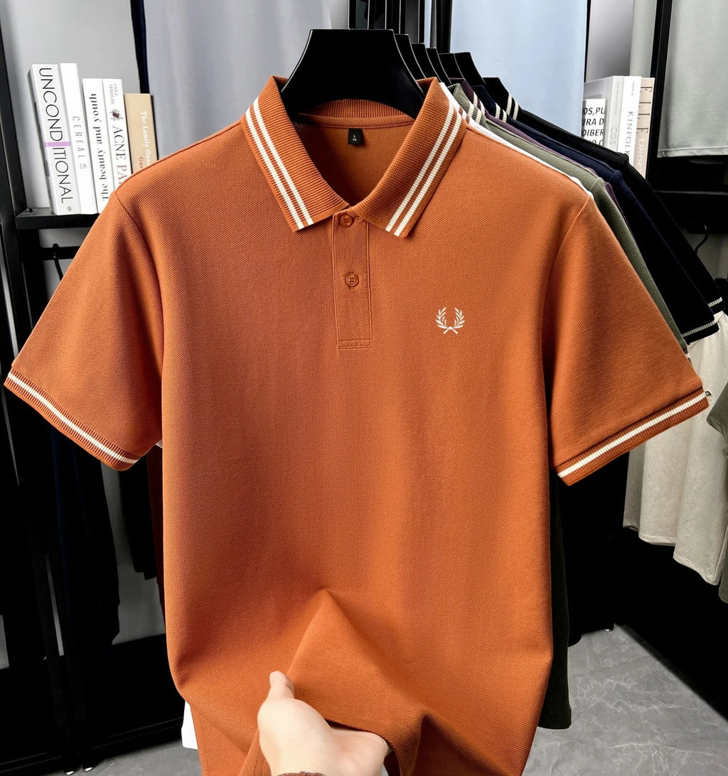 100% algodão puro de alta qualidade verão nova moda masculina manga curta confortável respirável camisa polo requintado bordado tshirt