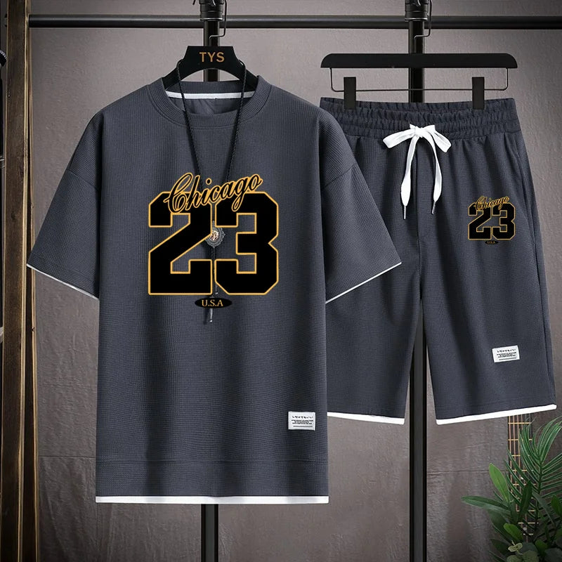 Alta qualidade masculina coreia confortável e verão moda impressão terno esportivo fitness jogging diário casual wear praia shorts conjunto