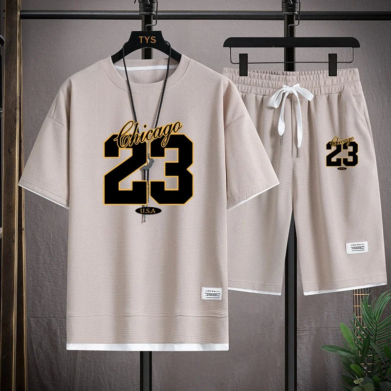 Alta qualidade masculina coreia confortável e verão moda impressão terno esportivo fitness jogging diário casual wear praia shorts conjunto