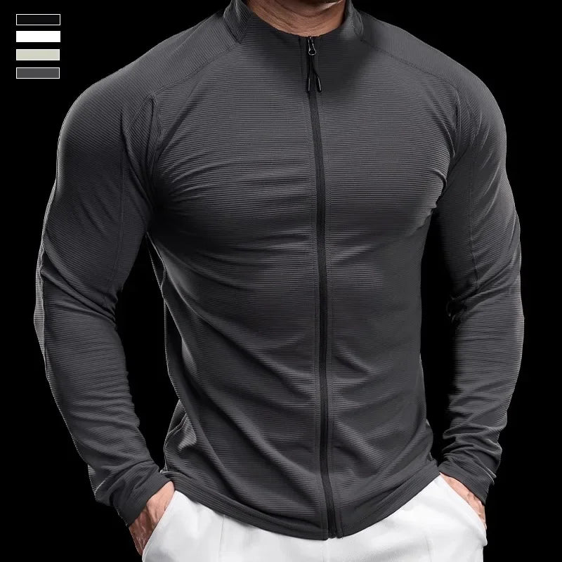 Outono novos homens ginásio correndo esportes fitness topos jaquetas ciclismo calças de manga comprida de secagem rápida respirável roupas de treinamento