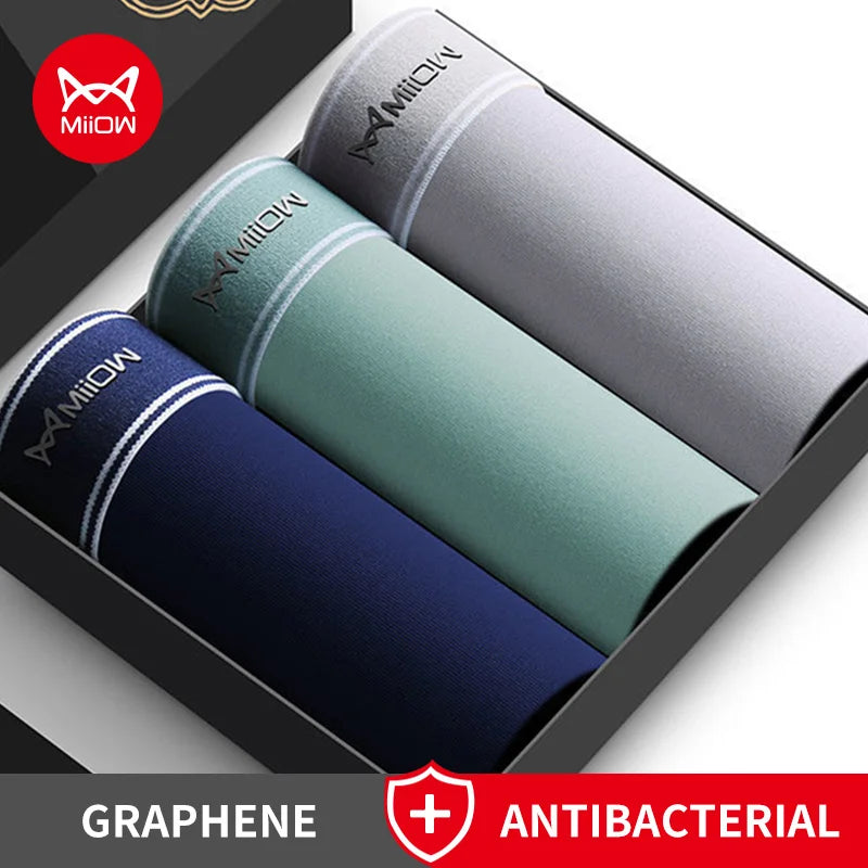 Miiow 3 pçs algodão dos homens calcinha respirável homem boxershorts grafeno antibacteriano cuecas boxer troncos