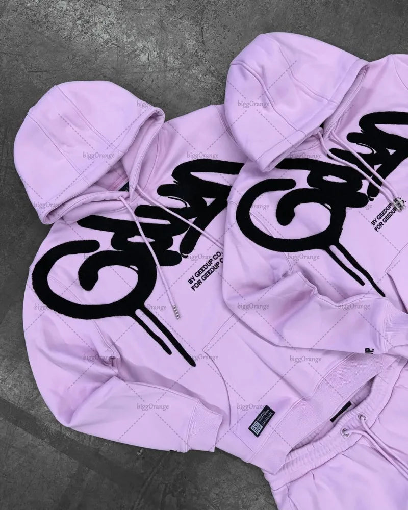 Preto roxo roupas masculinas conjunto de esportes americano nova carta oversized hoodies rua hip hop retro solto calças esportivas