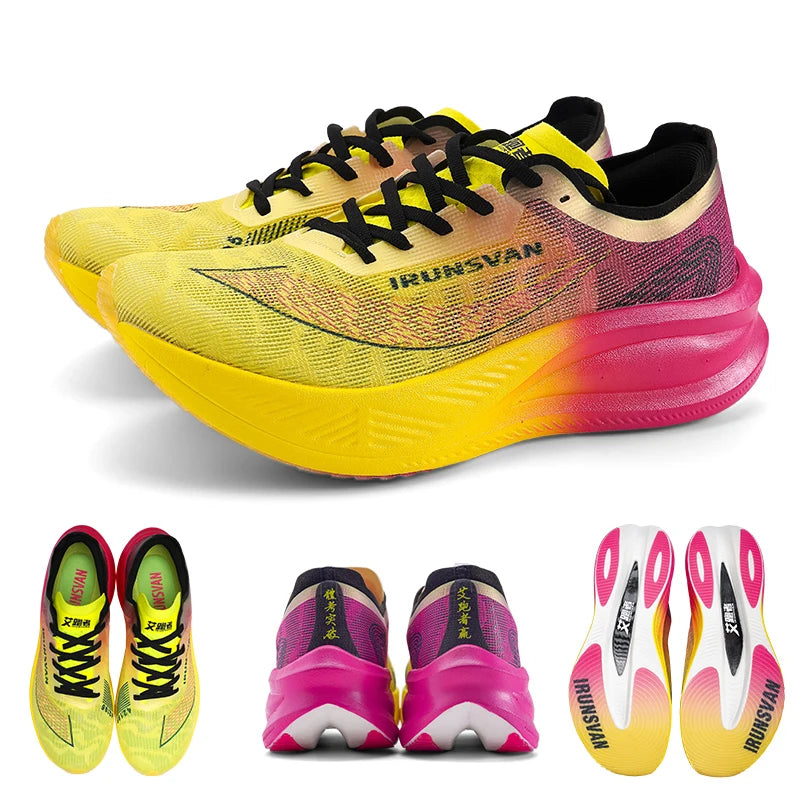 Ironsvan homens náilon fibra de carbono profissional maratona sapatos respirável ultra leve pista campo quilômetro corrida tênis corrida