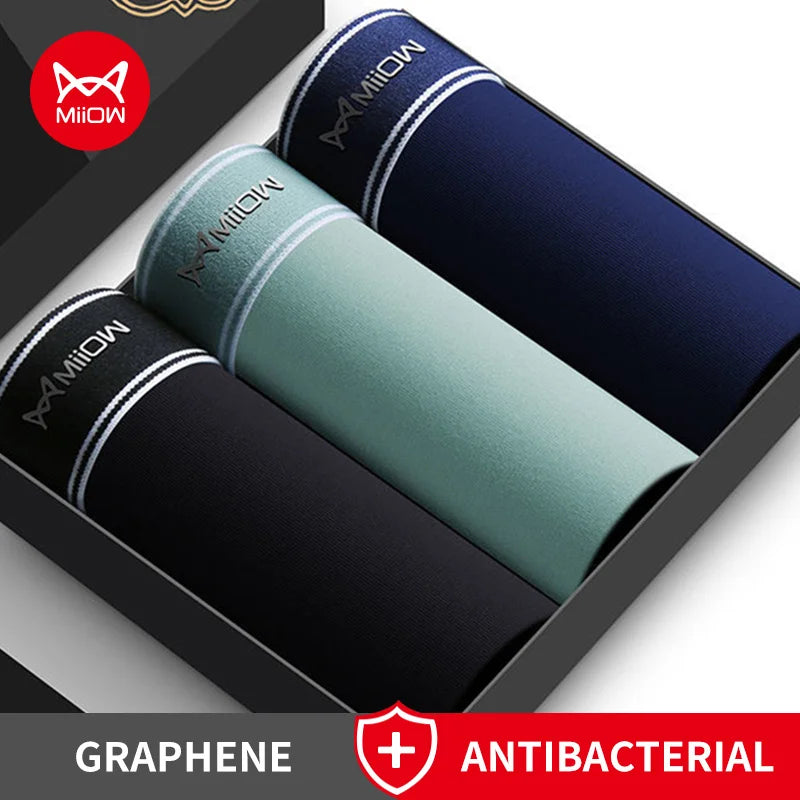 Miiow 3 pçs algodão dos homens calcinha respirável homem boxershorts grafeno antibacteriano cuecas boxer troncos