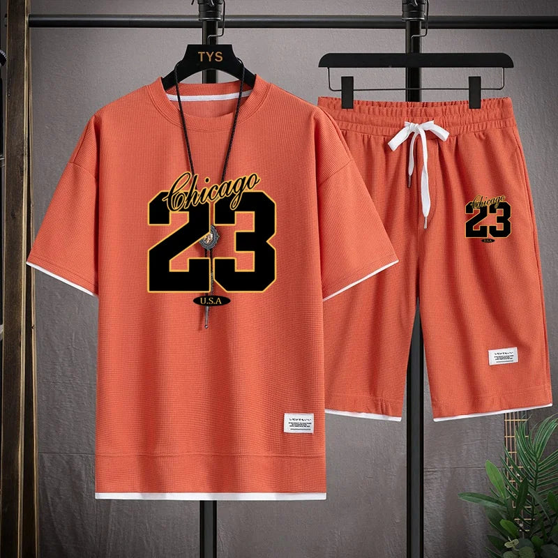 Alta qualidade masculina coreia confortável e verão moda impressão terno esportivo fitness jogging diário casual wear praia shorts conjunto