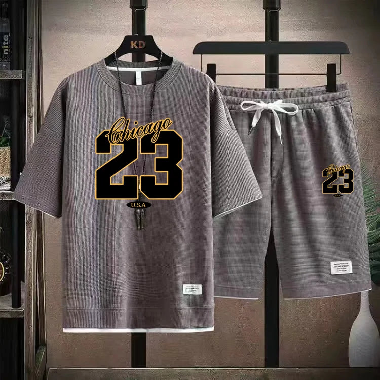 Alta qualidade masculina coreia confortável e verão moda impressão terno esportivo fitness jogging diário casual wear praia shorts conjunto