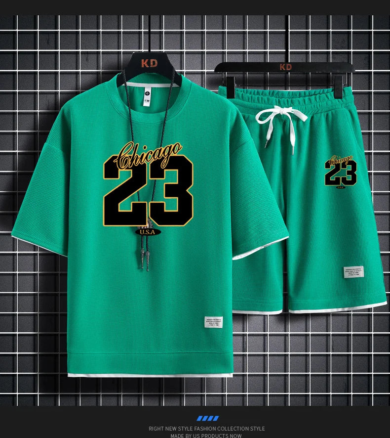 Alta qualidade masculina coreia confortável e verão moda impressão terno esportivo fitness jogging diário casual wear praia shorts conjunto