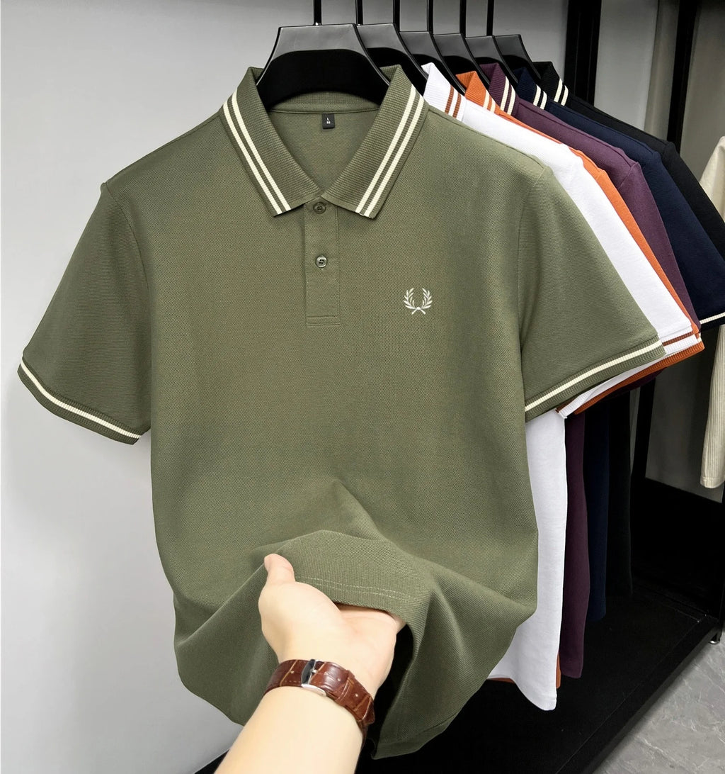 100% algodão puro de alta qualidade verão nova moda masculina manga curta confortável respirável camisa polo requintado bordado tshirt