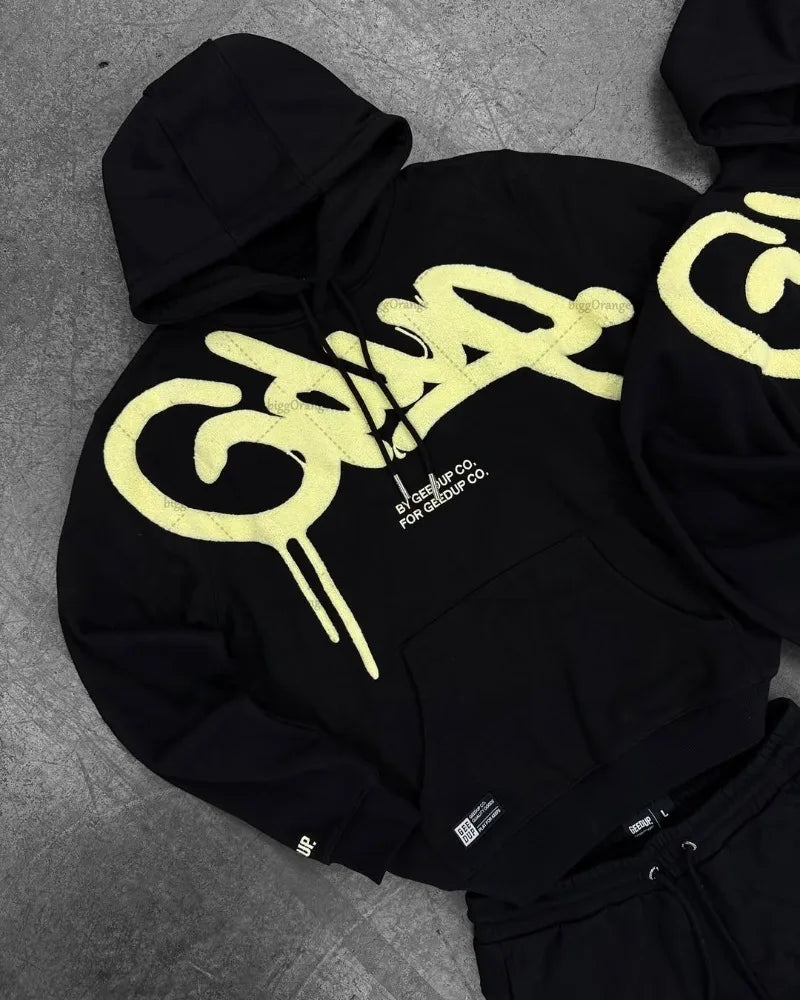 Preto roxo roupas masculinas conjunto de esportes americano nova carta oversized hoodies rua hip hop retro solto calças esportivas