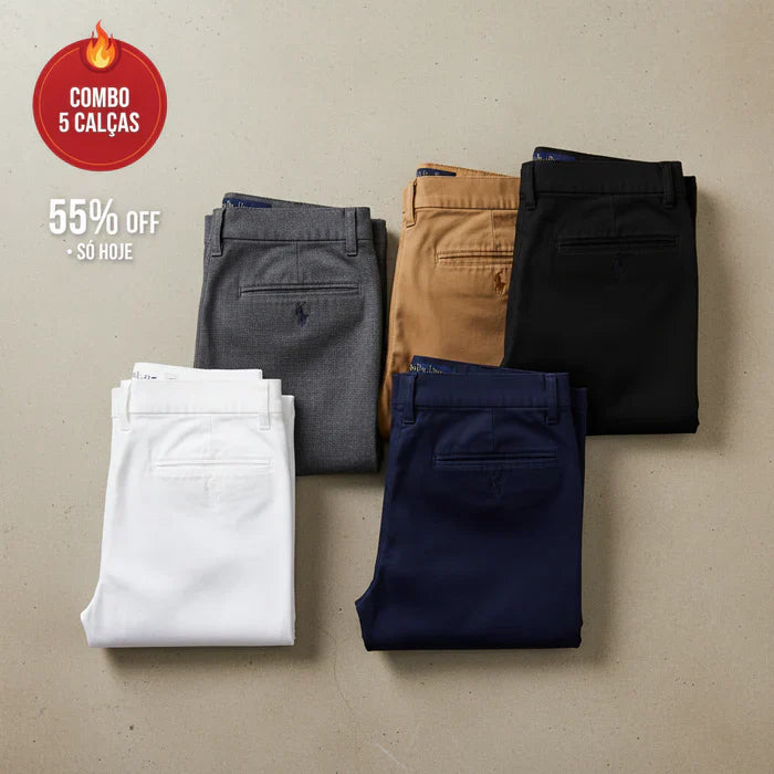 Kit 5 Unidades Calça Sarja Premium Masculina + Brinde Hoje (Cinto de Couro)